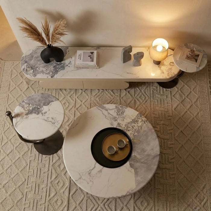 Belato Table Set – TV Table & Coffee Table with Modern Marble Finish