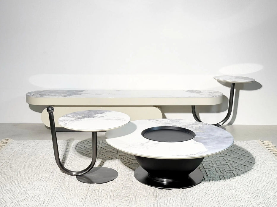 Belato Table Set – TV Table & Coffee Table with Modern Marble Finish