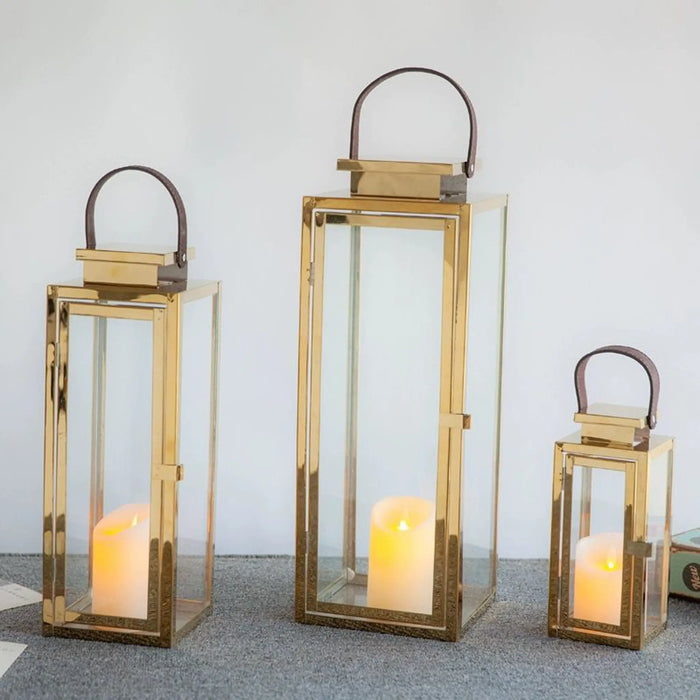Candle aluminum lantern set with leather handle