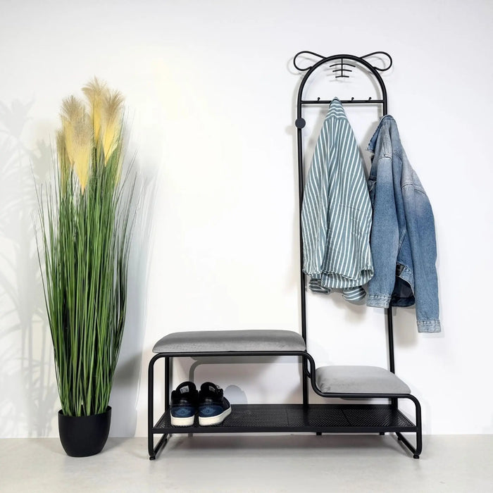 Cat Ear Design Entryway Bench with Hooks - Modern Style