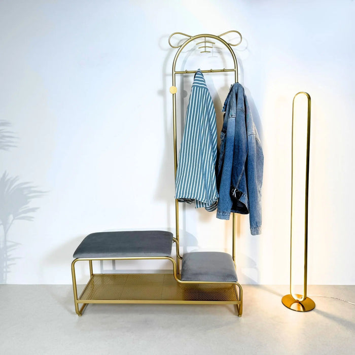 Cat Ear Design Entryway Bench with Hooks - Modern Style