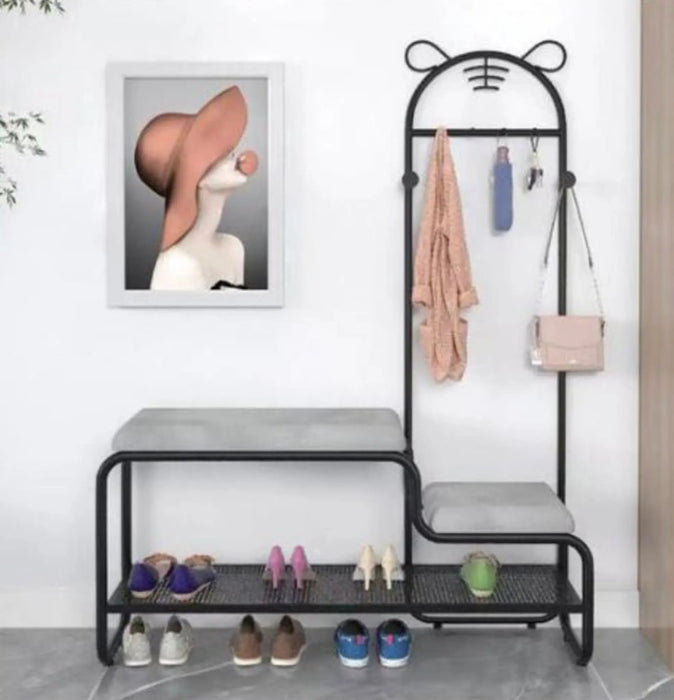 Cat Ear Design Entryway Bench with Hooks - Modern Style