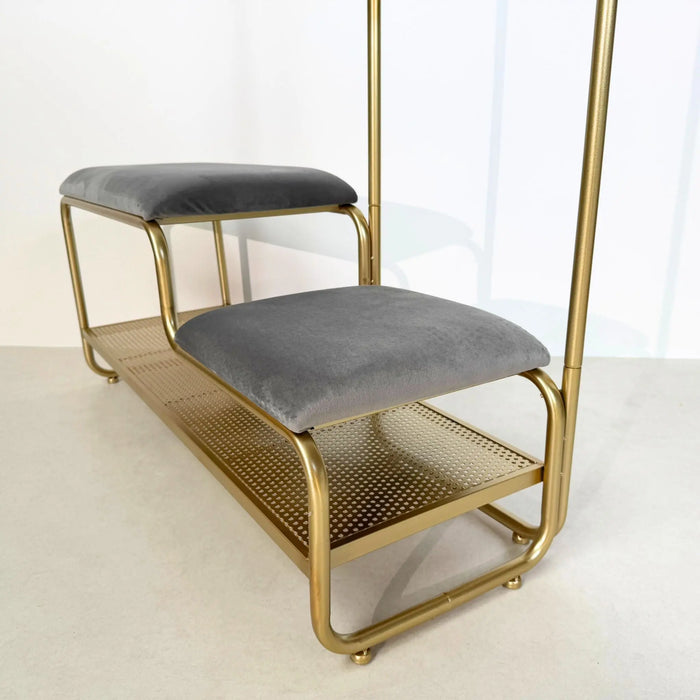 Cat Ear Design Entryway Bench with Hooks - Modern Style