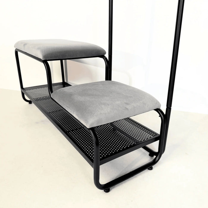 Cat Ear Design Entryway Bench with Hooks - Modern Style