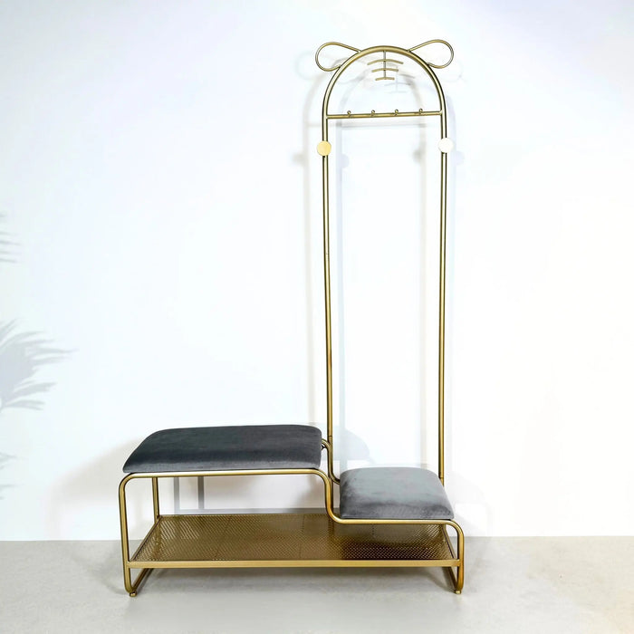 Cat Ear Design Entryway Bench with Hooks - Modern Style