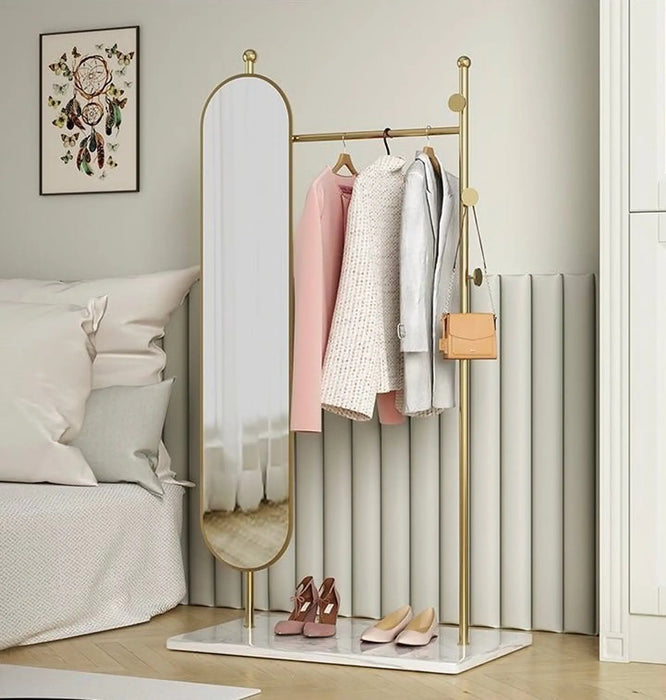 Clothes rack with oval full length Mirror