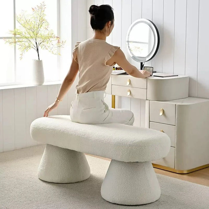 CloudCurve Bouclé Lounge Bench – 100cm Modern Minimalist Stool