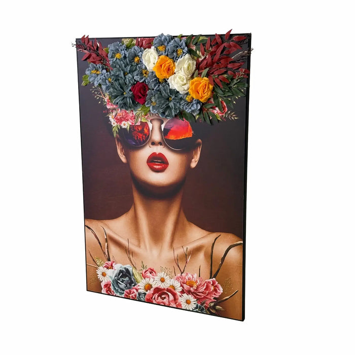 Floral Elegance Woman Wall Art with 3D Artificial Flowers
