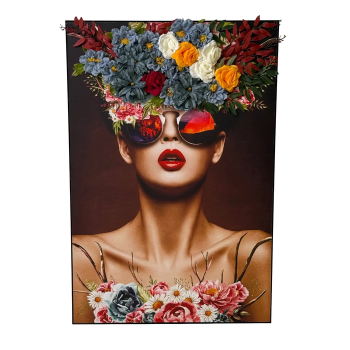 Floral Elegance Woman Wall Art with 3D Artificial Flowers