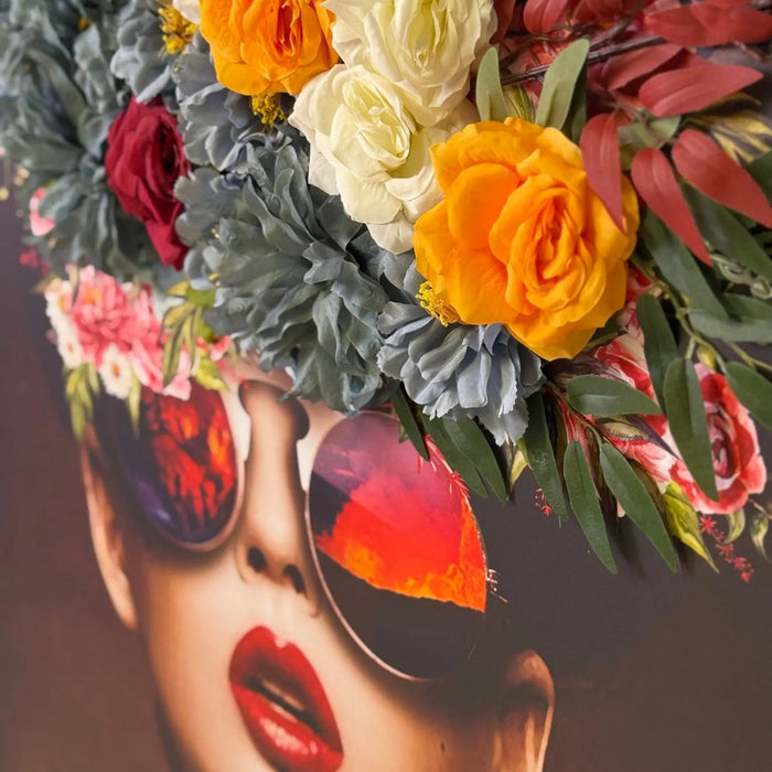 Floral Elegance Woman Wall Art with 3D Artificial Flowers