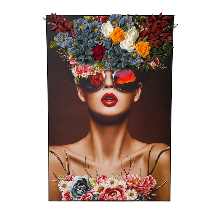 Floral Elegance Woman Wall Art with 3D Artificial Flowers