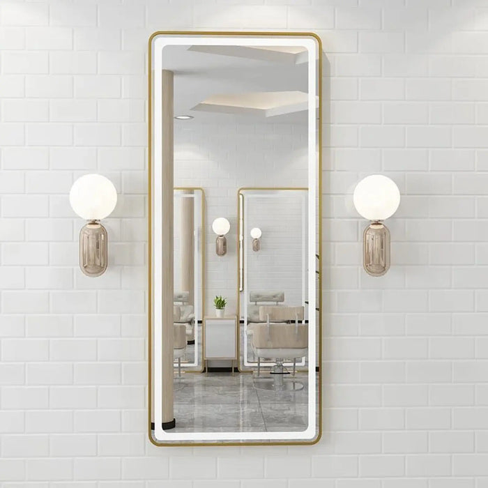 Gold rectangular LED wall mirror