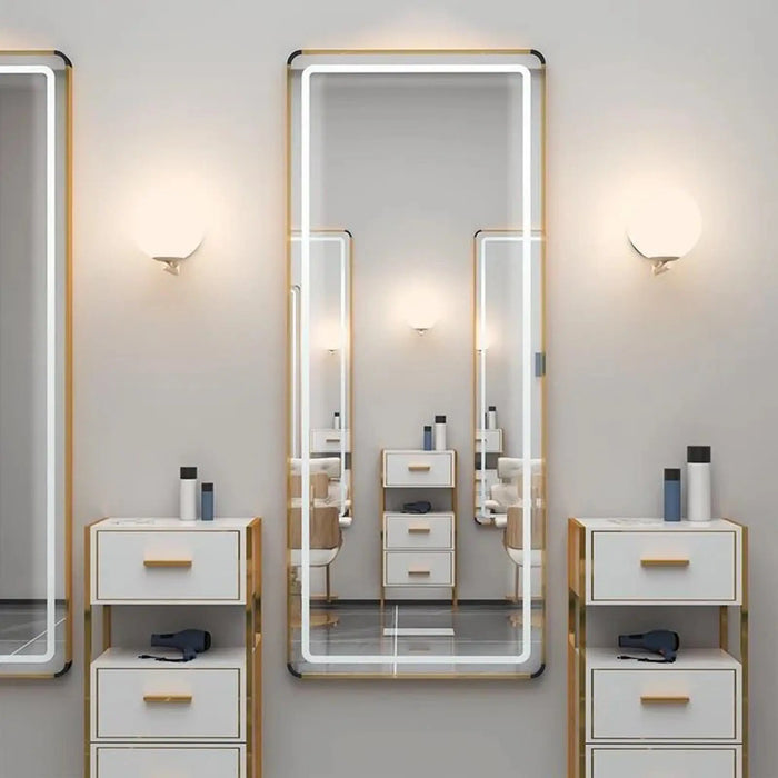 Gold rectangular LED wall mirror