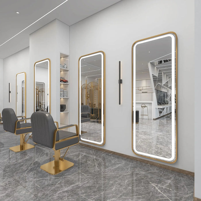 Gold rectangular LED wall mirror