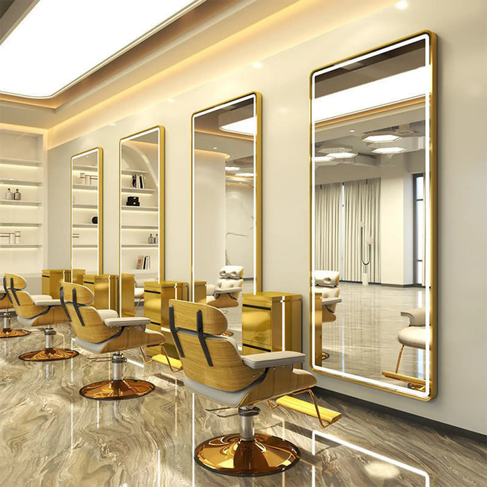 Gold rectangular LED wall mirror