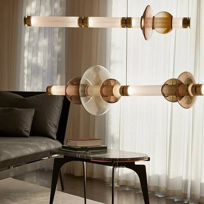 Gradient Cognac Glass Pendant Light – Modern Copper LED Chandelier