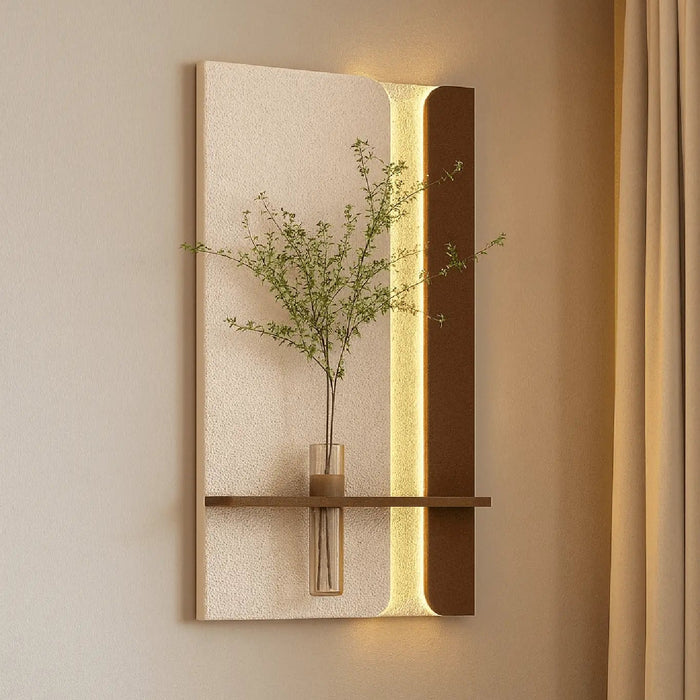 Handcrafted Sandstone Wall Art with Glass Vase & Green Plant | LED Backlit Modern Decor