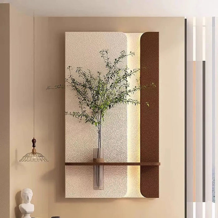 Handcrafted Sandstone Wall Art with Glass Vase & Green Plant | LED Backlit Modern Decor