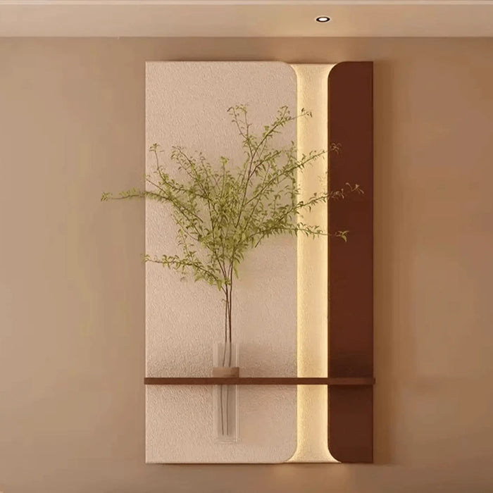 Handcrafted Sandstone Wall Art with Glass Vase & Green Plant | LED Backlit Modern Decor