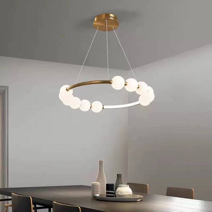 Luna Orbit Glass Chandelier – Modern Gold Ring Pendant