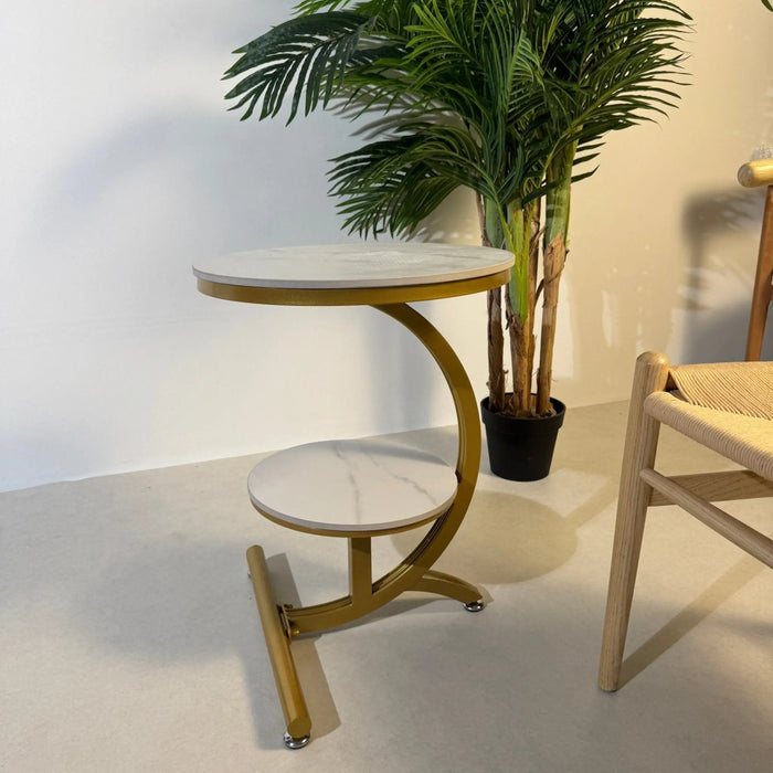 Modern Gold Side Table with Dual Topped Shelves