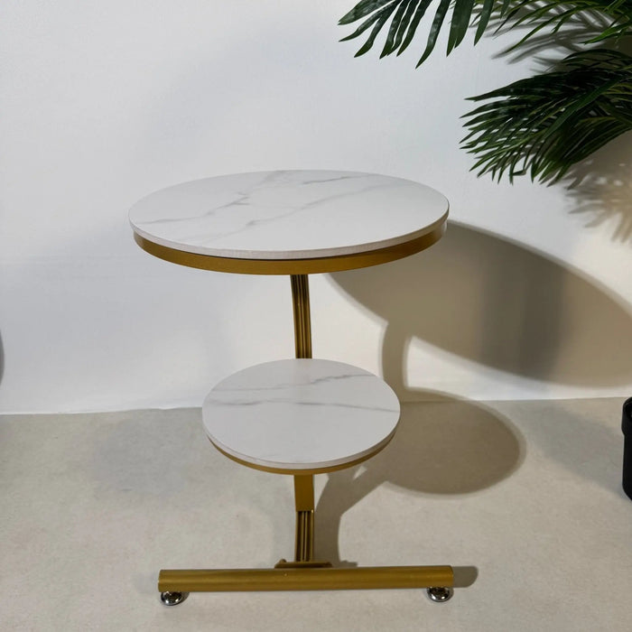 Modern Gold Side Table with Dual Topped Shelves