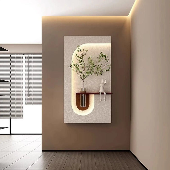 Modern LED Sandstone Wall Art with Glass Vase – 120×60 CM