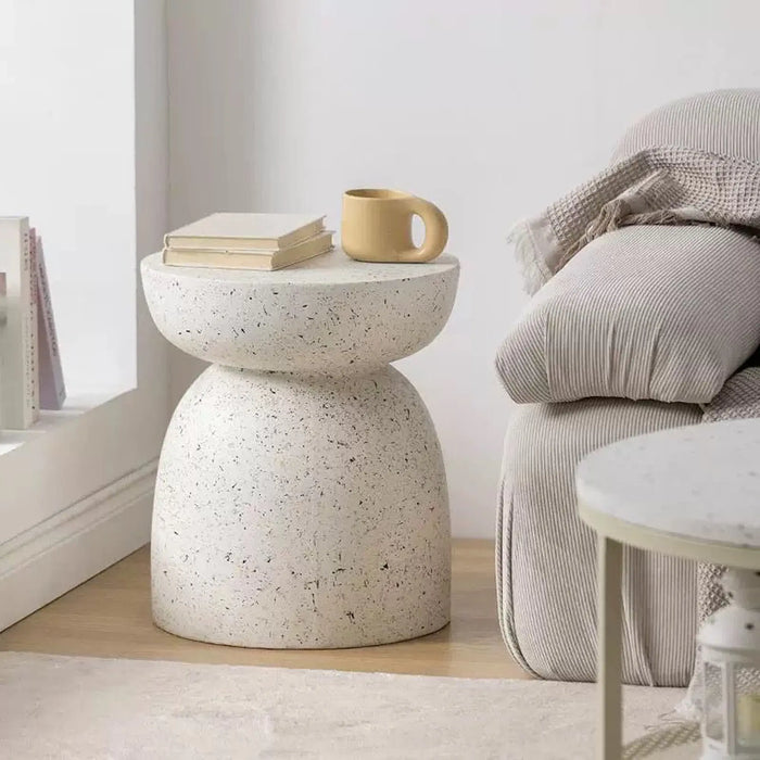 Modern Minimalist Terrazzo finish Side Table – Cream White