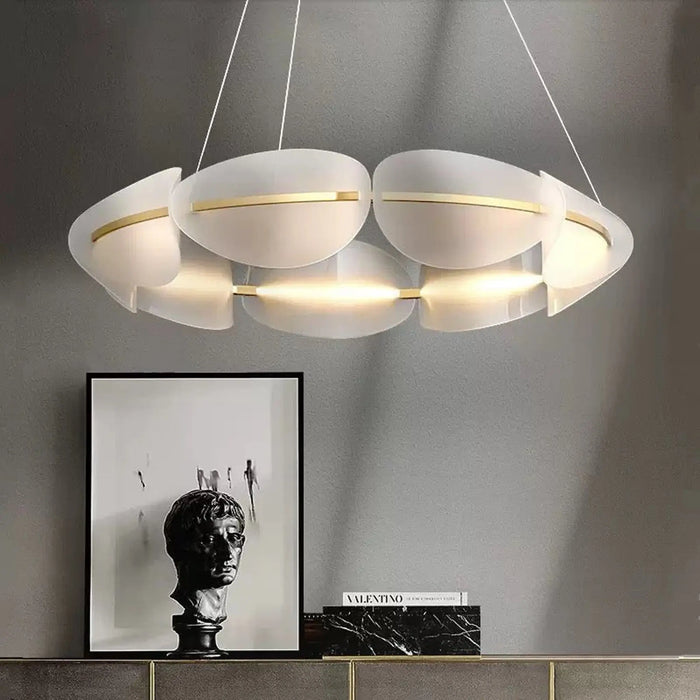 Petal Glow Modern Chandelier – Gold Frame with Frosted Acrylic Petal Shades