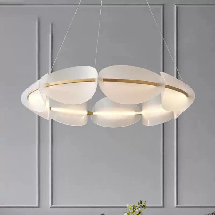 Petal Glow Modern Chandelier – Gold Frame with Frosted Acrylic Petal Shades