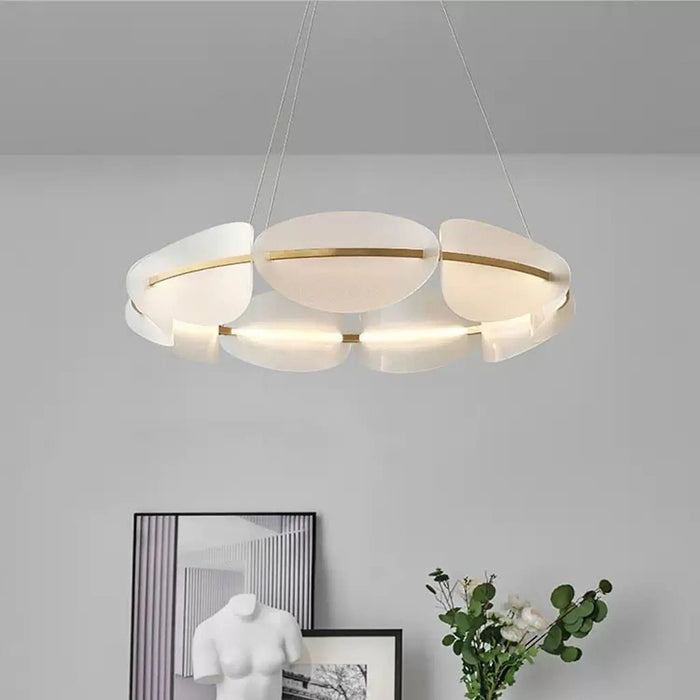 Petal Glow Modern Chandelier – Gold Frame with Frosted Acrylic Petal Shades