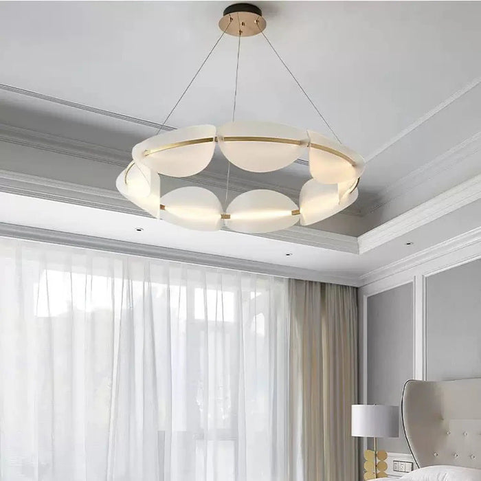 Petal Glow Modern Chandelier – Gold Frame with Frosted Acrylic Petal Shades