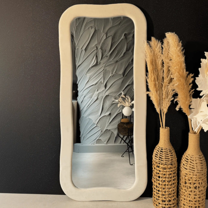 Plush Full-Length Mirror with Curved Velvet Frame