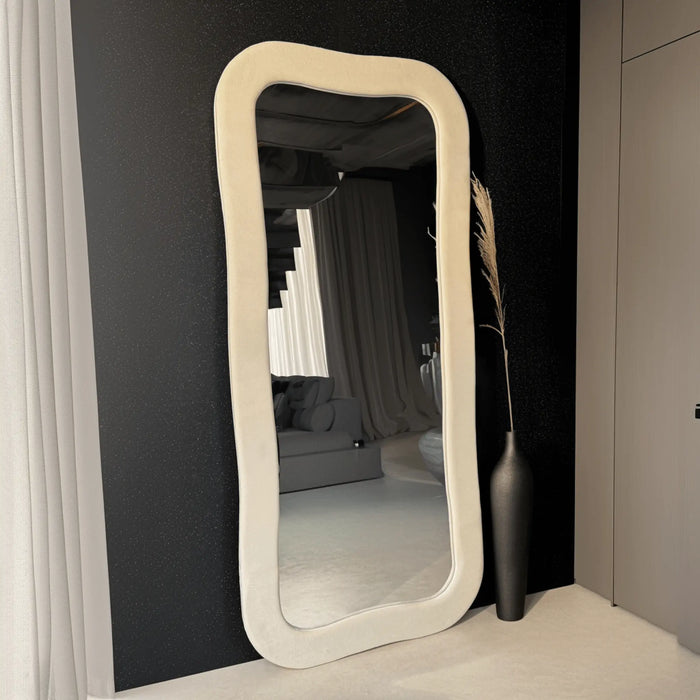 Plush Full-Length Mirror with Curved Velvet Frame