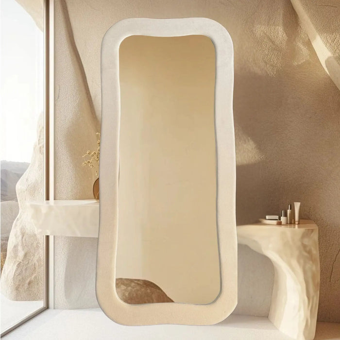 Plush Full-Length Mirror with Curved Velvet Frame