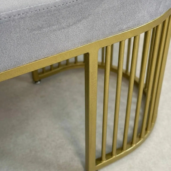 Serena Bench Luxury Gray Velvet Bench – Gold Metal Base