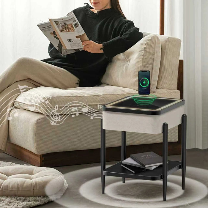 Smart Side Table with Bluetooth Speaker, Wireless Charging & RGB LED Light