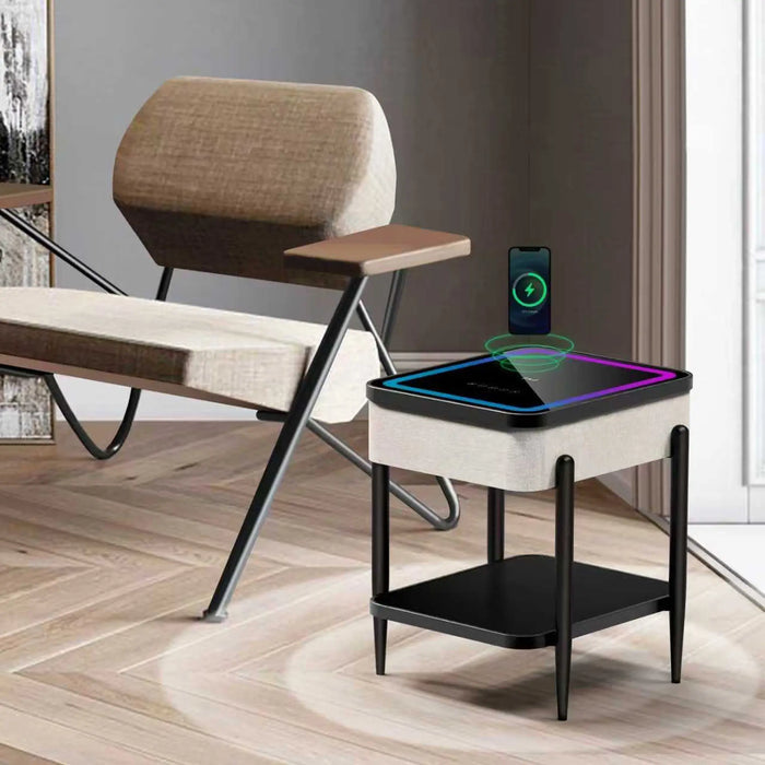 Smart Side Table with Bluetooth Speaker, Wireless Charging & RGB LED Light