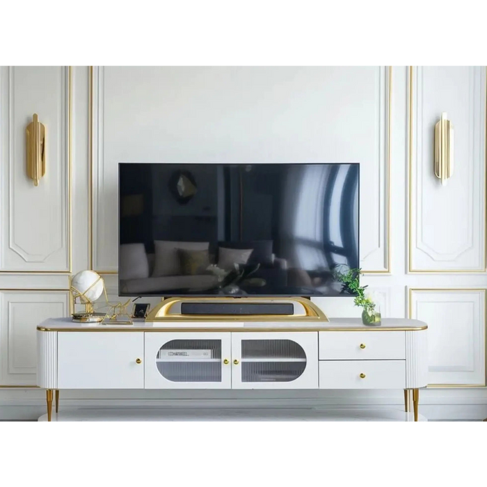 White Marble TV Unit – Modern Design with Storage