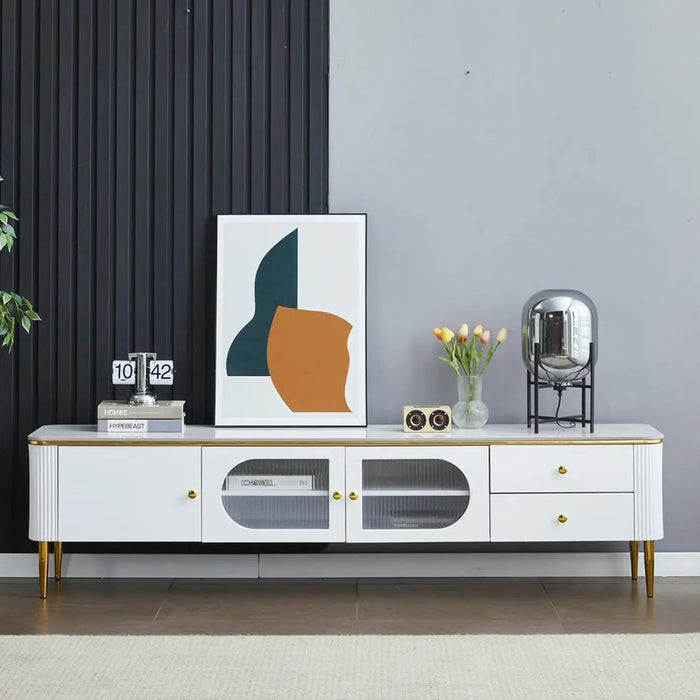 White Marble TV Unit – Modern Design with Storage