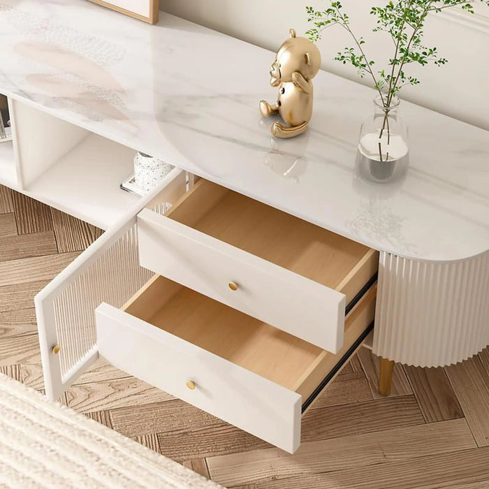 White Marble TV Unit – Modern Design with Storage