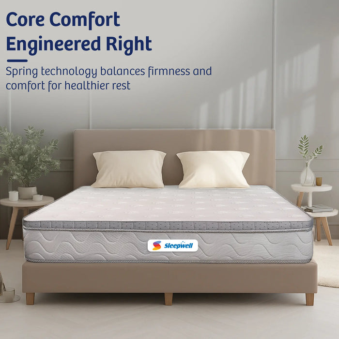 Sleepwell Executive Bonnell Spring Mattress, Firm Spinal & Full Back Support, Plush Top with Cool Foam & Anti-Skid Fabric, Eco-Friendly, Durable, 5-Year Warranty