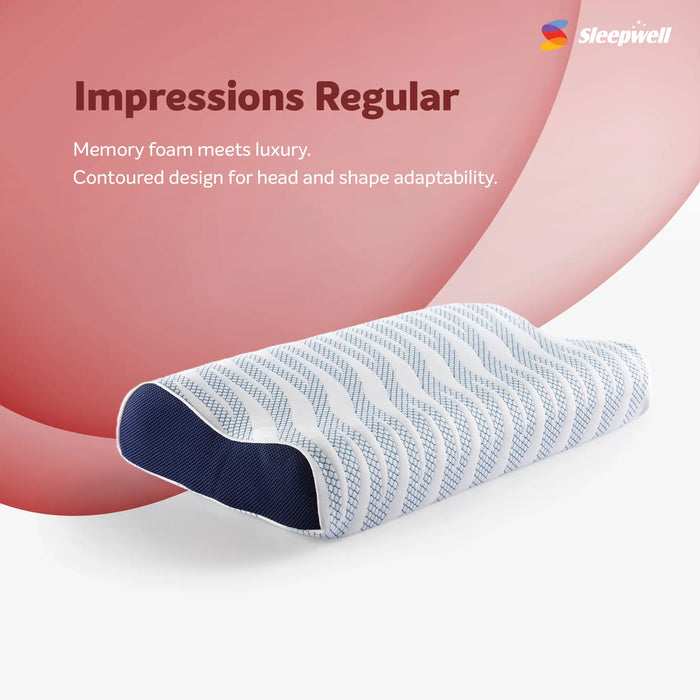 Sleepwell Impression( Memory ) Foam Curve Pillow | Contoured Neck Support Ergonomic Design | Orthopedic Comfort & Pressure Relief | Antimicrobial Protection & Hygiene | European fabric