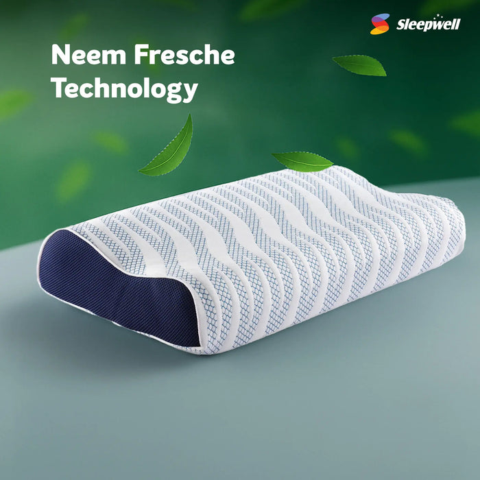 Sleepwell Impression( Memory ) Foam Curve Pillow | Contoured Neck Support Ergonomic Design | Orthopedic Comfort & Pressure Relief | Antimicrobial Protection & Hygiene | European fabric