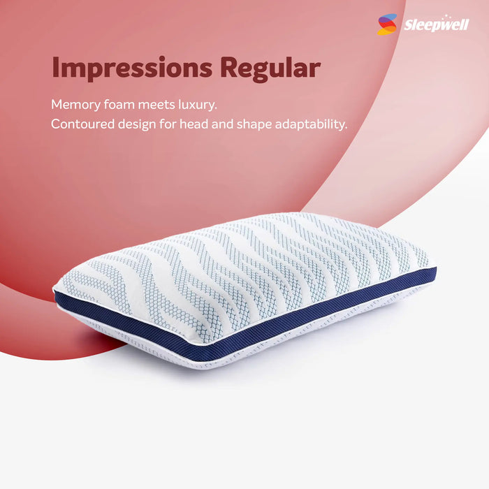 Sleepwell Impression( Memory) Foam Regular Pillow | Pain-Free Head & Neck Support | Ergonomic Design & Orthopedic Comfort | Pressure Relief & Durability | Breathable Fabric