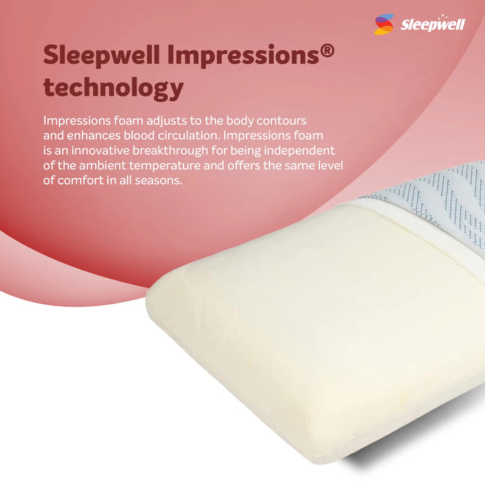 Sleepwell Impression( Memory) Foam Regular Pillow | Pain-Free Head & Neck Support | Ergonomic Design & Orthopedic Comfort | Pressure Relief & Durability | Breathable Fabric