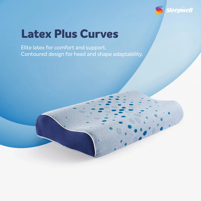 Sleepwell Latex Plus Curve Pillow | Head & Neck Support |Latex Foam | Airvent cooling | Anti-microbial neem fresche technology | Pressure relief