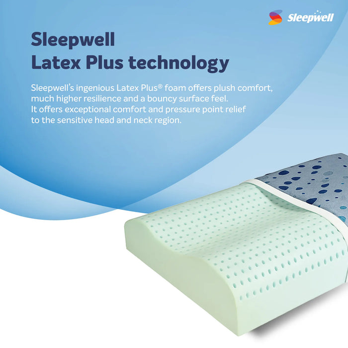 Sleepwell Latex Plus Curve Pillow | Head & Neck Support |Latex Foam | Airvent cooling | Anti-microbial neem fresche technology | Pressure relief