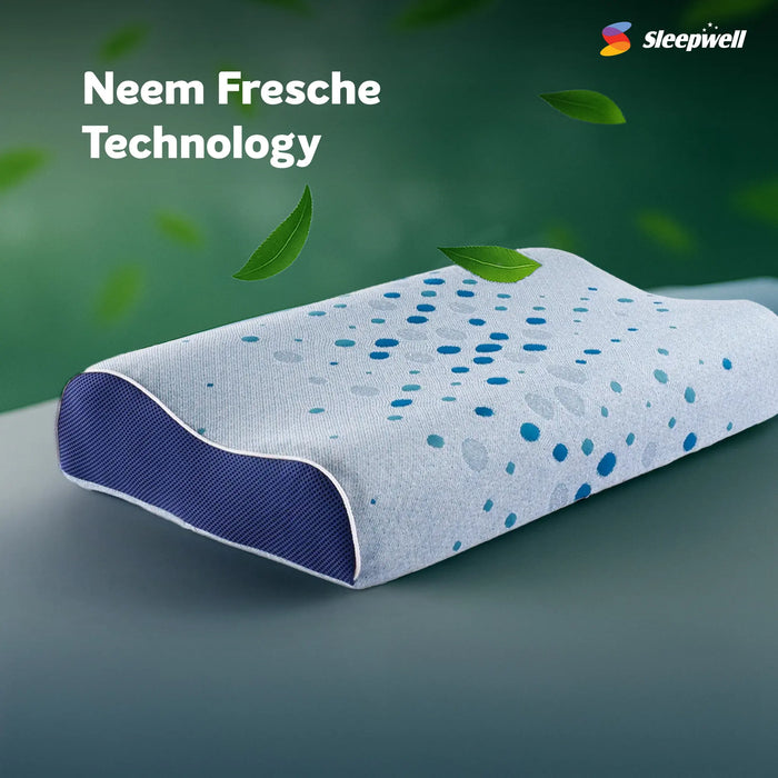 Sleepwell Latex Plus Curve Pillow | Head & Neck Support |Latex Foam | Airvent cooling | Anti-microbial neem fresche technology | Pressure relief