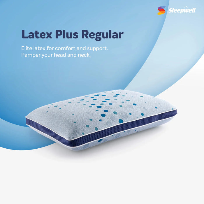Sleepwell Latex Plus Curve Regular Pillow | Advanced Neck & Head Support for Pressure Relief | Premium Cotton Knit Fabric & Elite Latex Foam | Airvent Cooling | Neem Fresche Hygiene Protection
